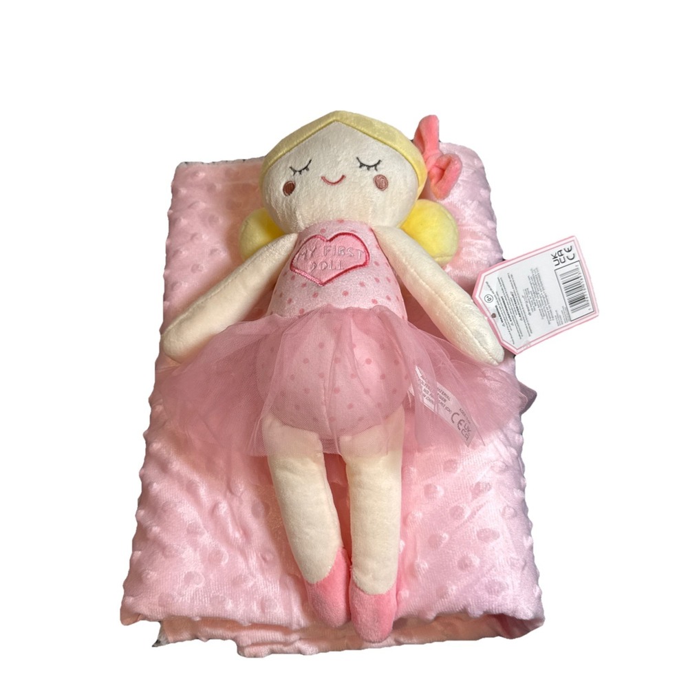 Dreamgro My First Baby Blonde Tutu Doll Lovey & Pink Baby Fleece Blanket NEW